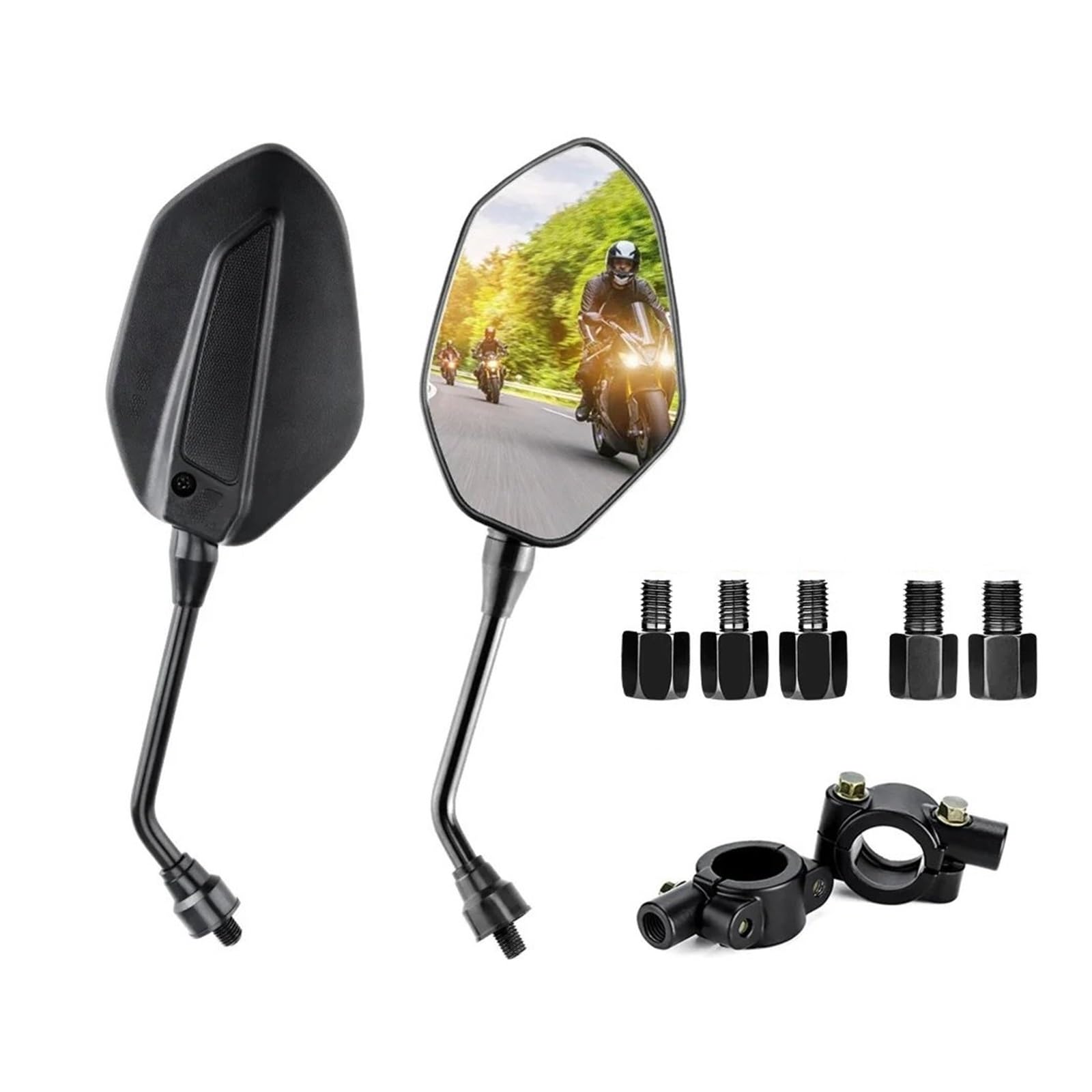 Lenkerspiegel Motorrad Motorradspiegel geprüfter Seitenspiegel M10 M8 Universal-Rückspiegel Für Kawasaki Z800 900 Für MT07 MT0709 Teil Motorrad Seitenspiegel(With Mirror Holder) von Lciqtsec