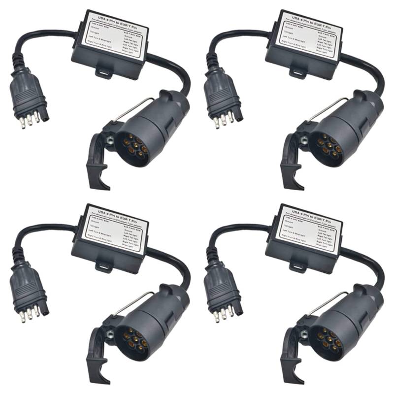 Lckiioy 4X USA Nach Europa Trailer Light Converter 4-Wege-Flachstecker (US-Fahrzeug) Zu 7-Wege-Rundstecker von Lckiioy