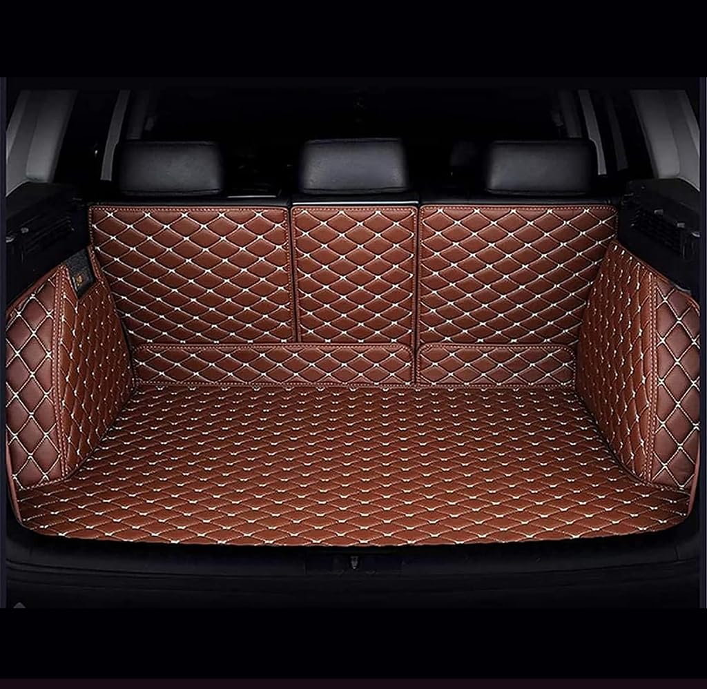 Auto Leder Kofferraummatte für Ford Edge II 5-seat 2015-pr, Verschleißfest Kratzfeste Kofferraumwanne, All Inclusive Kofferraum Teppich Innenzubehör,C Brown von LeaHY