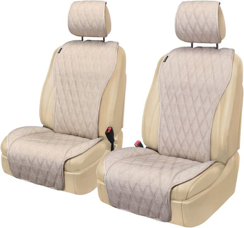 Leader Accessories 2er-Set universelle PKW-Sitzauflagen Vordersitz atmungsaktive Autositzbezüge rutschfeste Schutzbezüge abgesteppte Autoschonbezüge Seitenairbag Kompatibel (Beige) von Leader Accessories