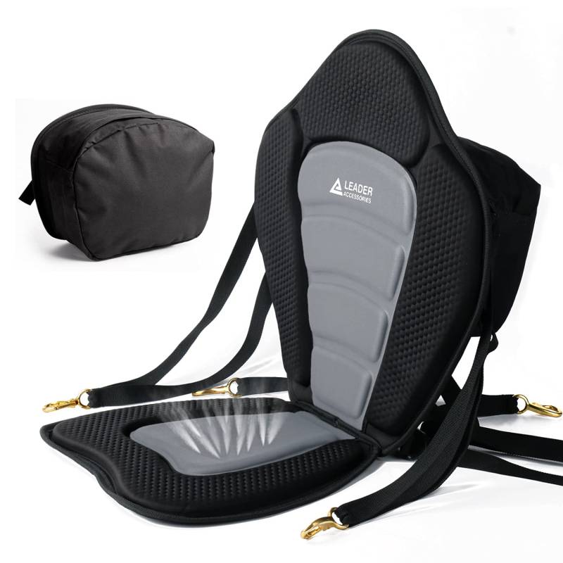 Leader Accessories Deluxe Kajaksitz SUP Sitz Kanusitz Bootssitz mit Aufbewahrungstasche (Schwarz/Grau) von Leader Accessories