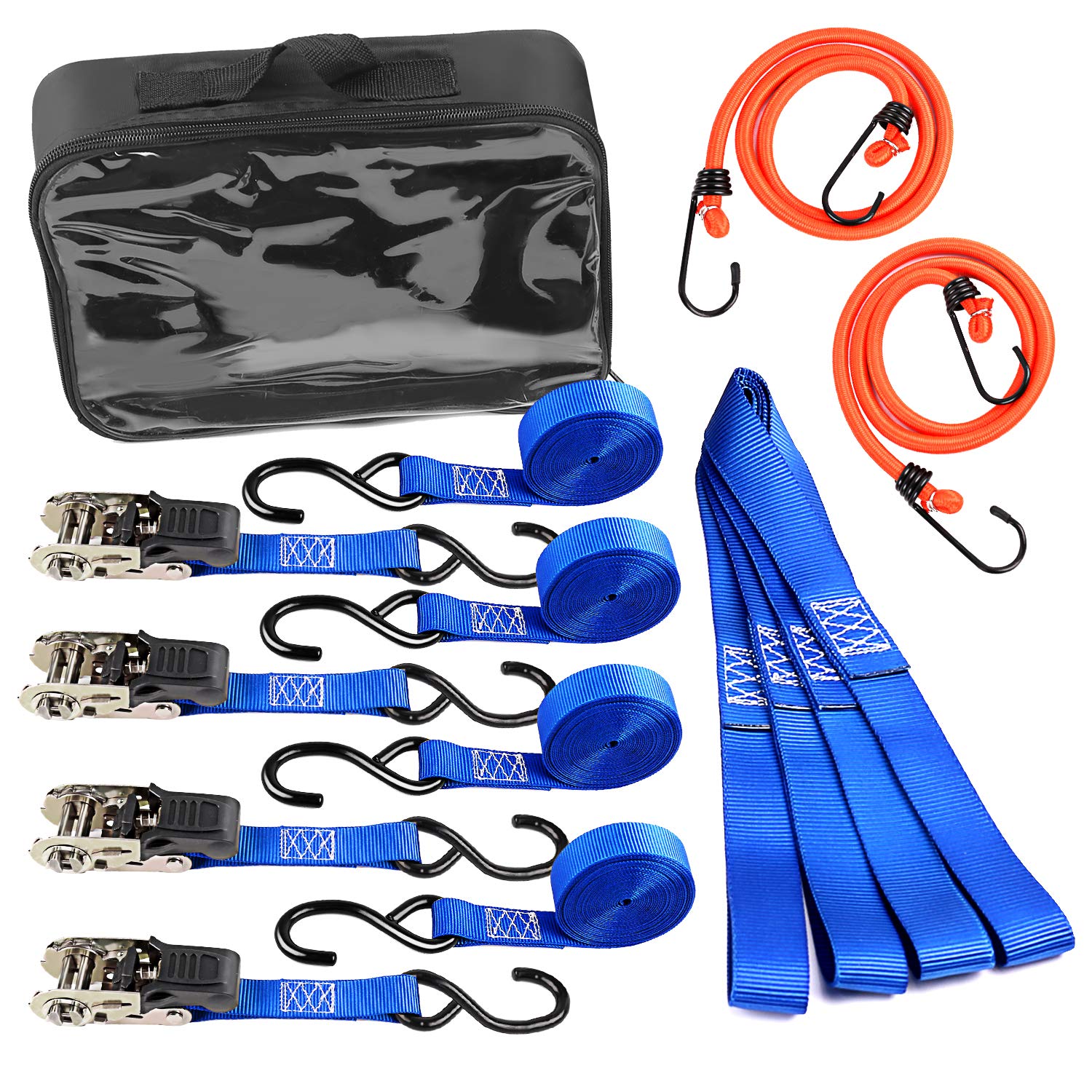 Leader Accessories Ladungssicherungsset 10-TLG. stabil 4xRatschenzurrgurte flexibel 4xZurrschlaufen praktisch 2X Spannseile Ink. Aufbewahrungstasche Blau von Leader Accessories