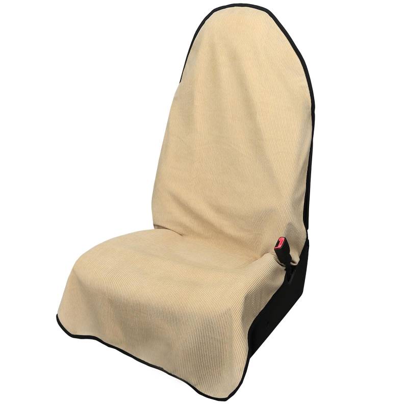 Leader Accessories universeller Autoschonbezug weicher Kord Sitzauflage 3-lagige 100% wasserdicht Autositzbezug als Überwurf rutschfest Schutzbezug Fahrersitz Beifahrersitz Vordersitz Beige von Leader Accessories