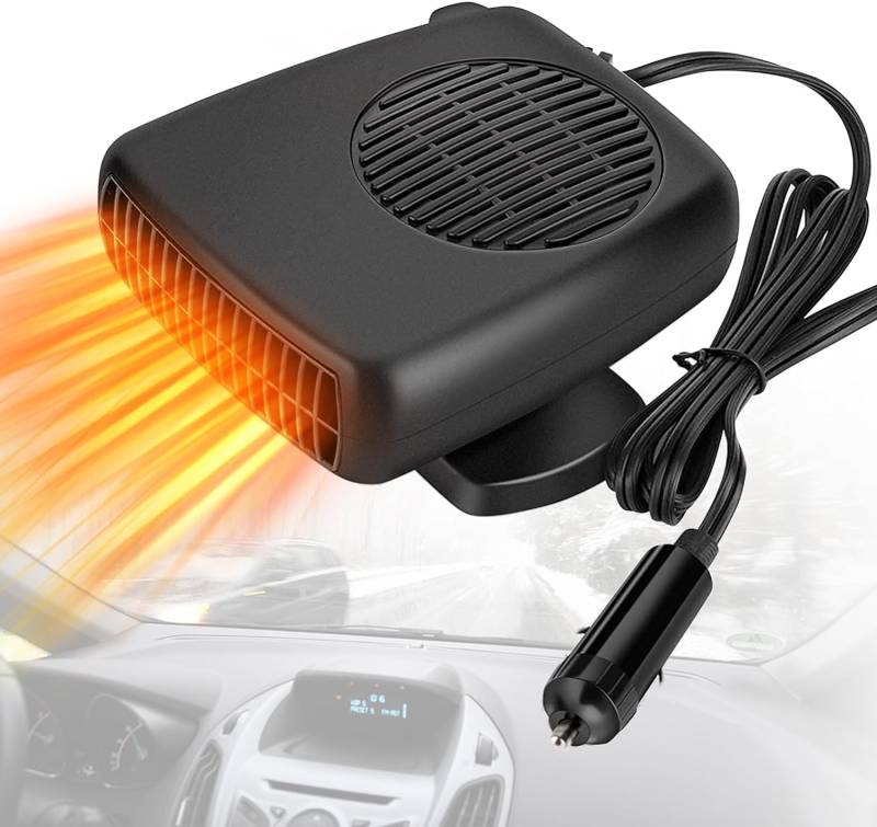 Leaflai Autoheizung 150W, 12V Heizlüfter Windschutzscheibe Auto Defogger mit Plug-in Zigarettenanzünder, 2-in-1 Heizung/Kühlung Windschutzscheibe Heizung Fan von Leaflai