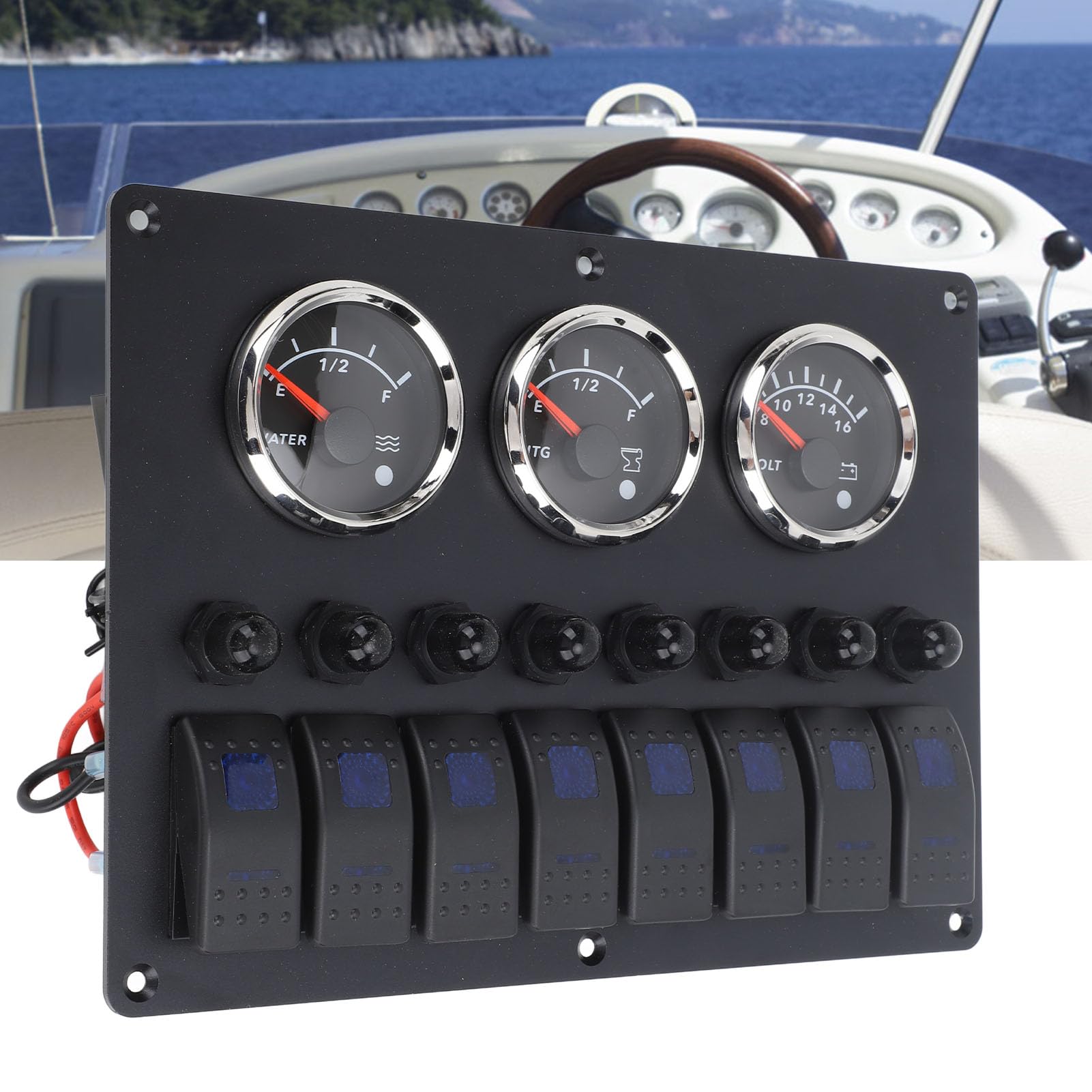 Leapiture 12-24V 3-in-1-Messgerät Wasser-Abwasser-Füllstand Voltmeter Instrumententafel Marine-Messgerät-Set mit 8-Gang-Schalter für Bootsyachten von Leapiture