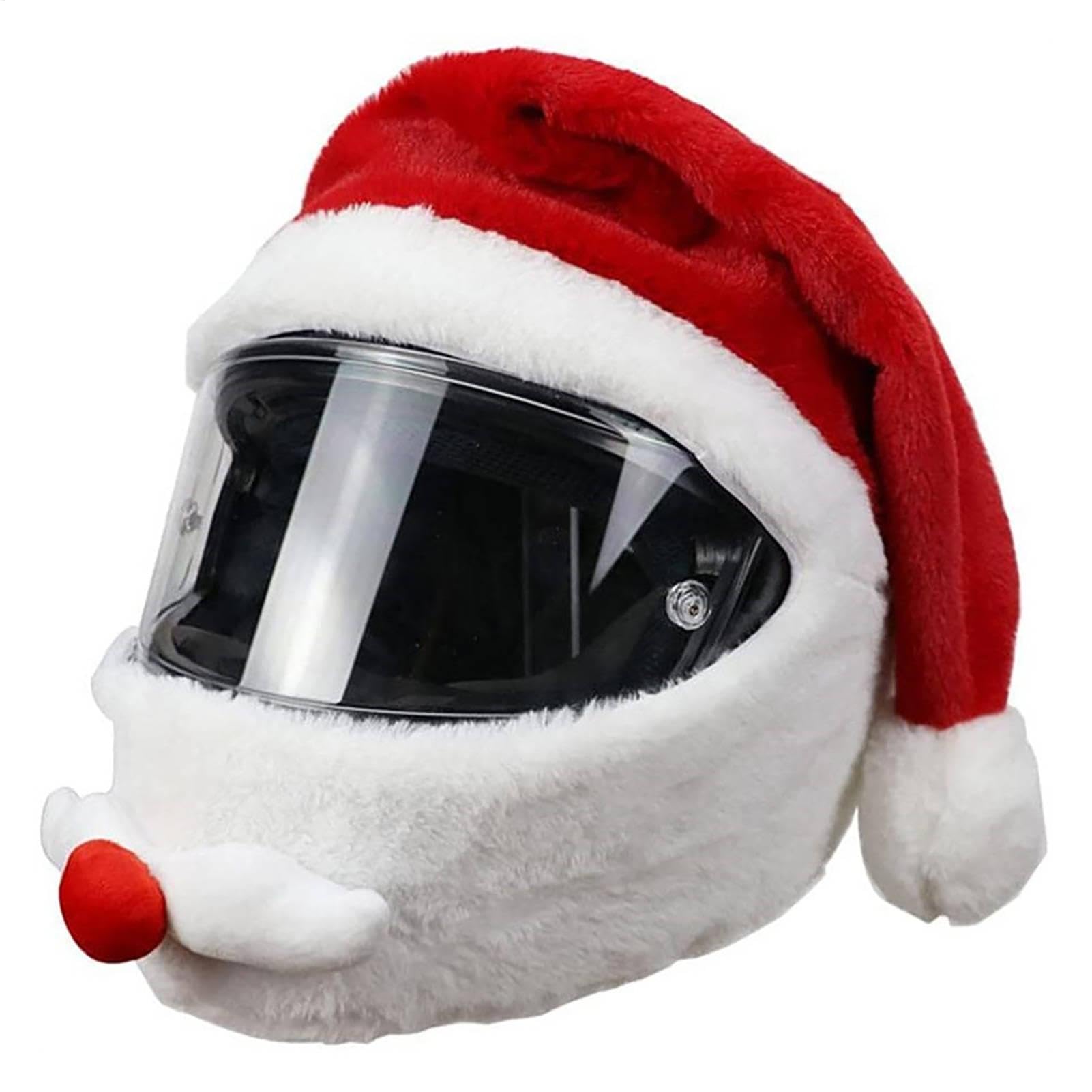 Flauschige Helmhülle, Schutzzubehör für Integralhelm, Motorradhelm, Weihnachtshut im Freien, verrückt, lustig, Weihnachtsmann, Motorradhelmbezug von LearnLyrics