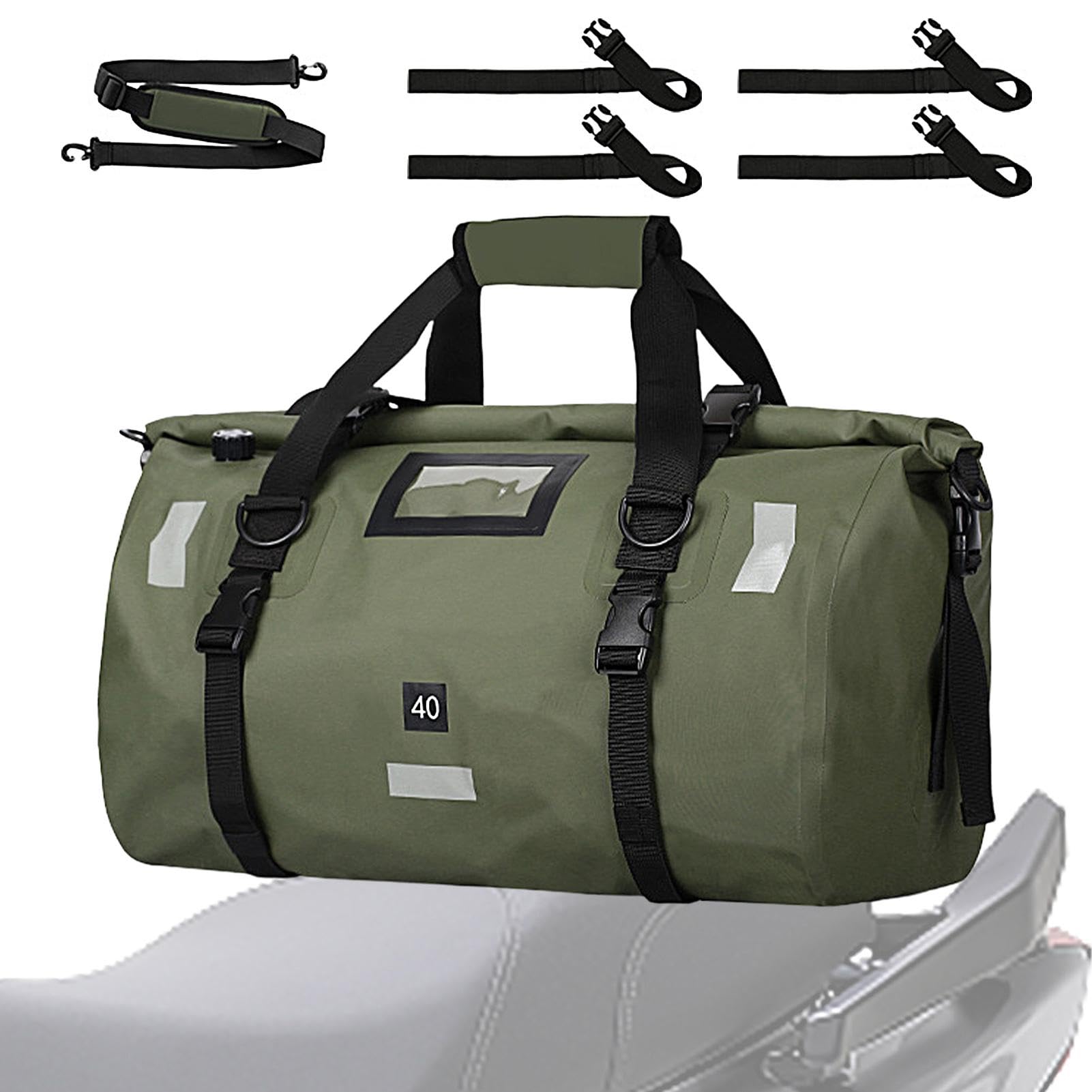 LearnLyrics Motorrad-Planentasche, wasserdichte Motorradtasche, großer Trockenrucksack für Motorrad, 40 Liter, Gepäckträger, robuste Trockensäcke, Trockensack zum Schwimmen von LearnLyrics