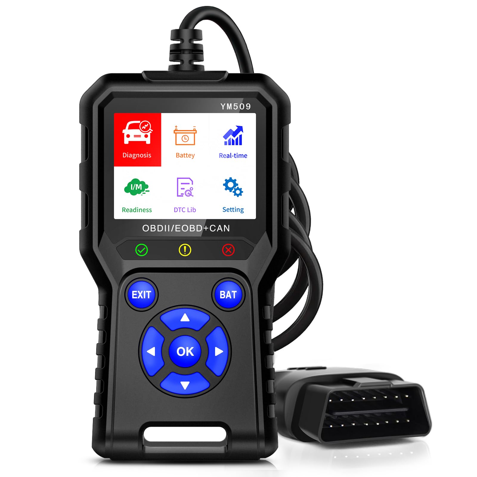 OBD2 Diagnosegerät Scanner YM509 OBD2 Scanner, Farbdisplay Codeleser, Einfache Einrichtung, Klare Motorfehlerleuchte, Live Daten, Standbild, Diagnose Scan Tool Liest Spannung/Lebensdauer von Lebenwell