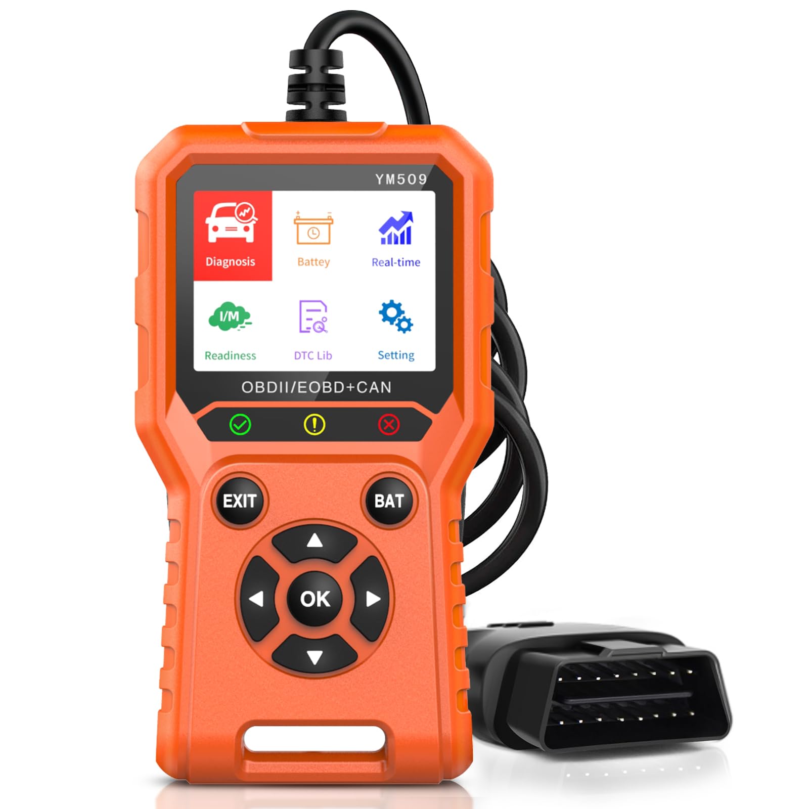 OBD2 Diagnosegerät Scanner YM509 OBD2 Scanner, Farbdisplay Codeleser, Einfache Einrichtung, Klare Motorfehlerleuchte, Live Daten, Standbild, Diagnose Scan Tool Liest Spannung/Lebensdauer von Lebenwell