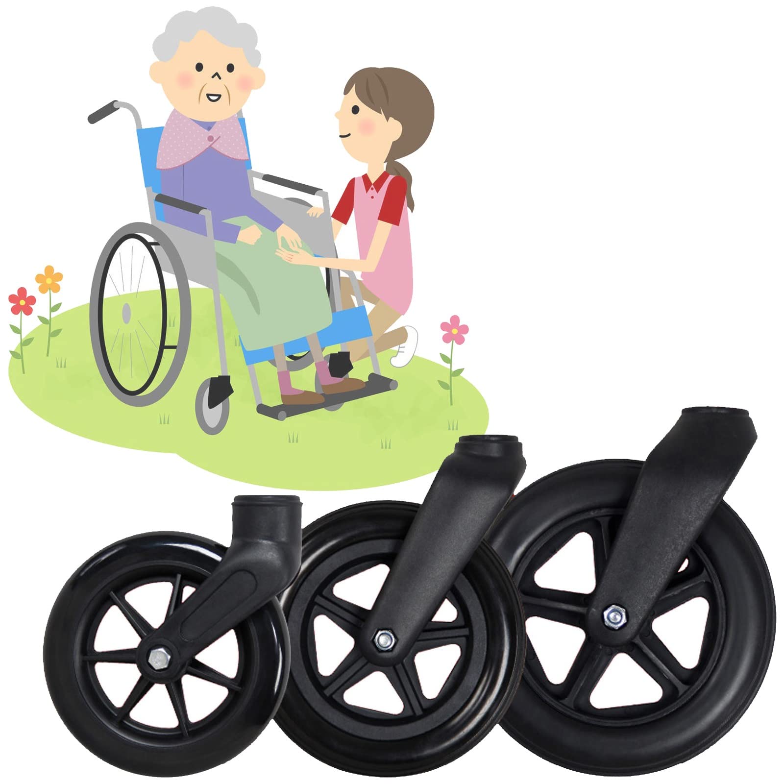 LecMy 2 Stück Rollstuhl-Lenkräder, 6 Zoll Gummi-Rollstuhl-Rad-Ersatz, Solider Rad-Ersatz Für Rollstühle, Rollatoren, Gehhilfen/6 Zoll von LecMy