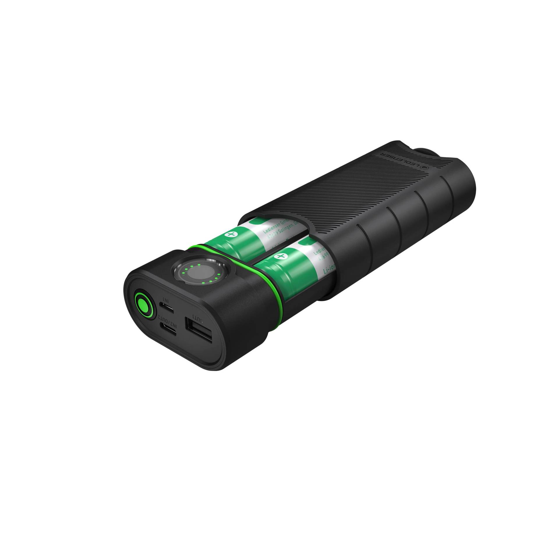 Ledlenser Flex10 Outdoor USB-C Powerbank Ladegerät, 2 entnehmbare Lithium Akkus Typ 21700, kurze Ladezeit, robustes Gehäuse, IP65 Schutz vor Staub, Wasser, Kurzschluss, Lade u. Kapazitätsanzeige von Ledlenser