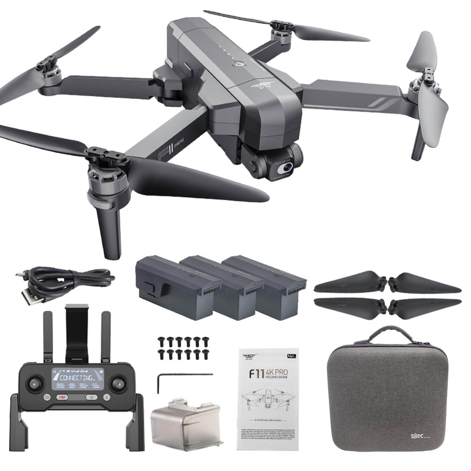 Ledovan SJRC F11S 4K Pro GP Drohne, professioneller 2-Achsen-Gimbal 3KM RC Quadcopter, 26 Minuten pro Akku, bürstenloser Motor, automatische Heimkehr, Follow Me&EIS-Kamera (F11S 4K Pro 3Batterie) von Ledovan