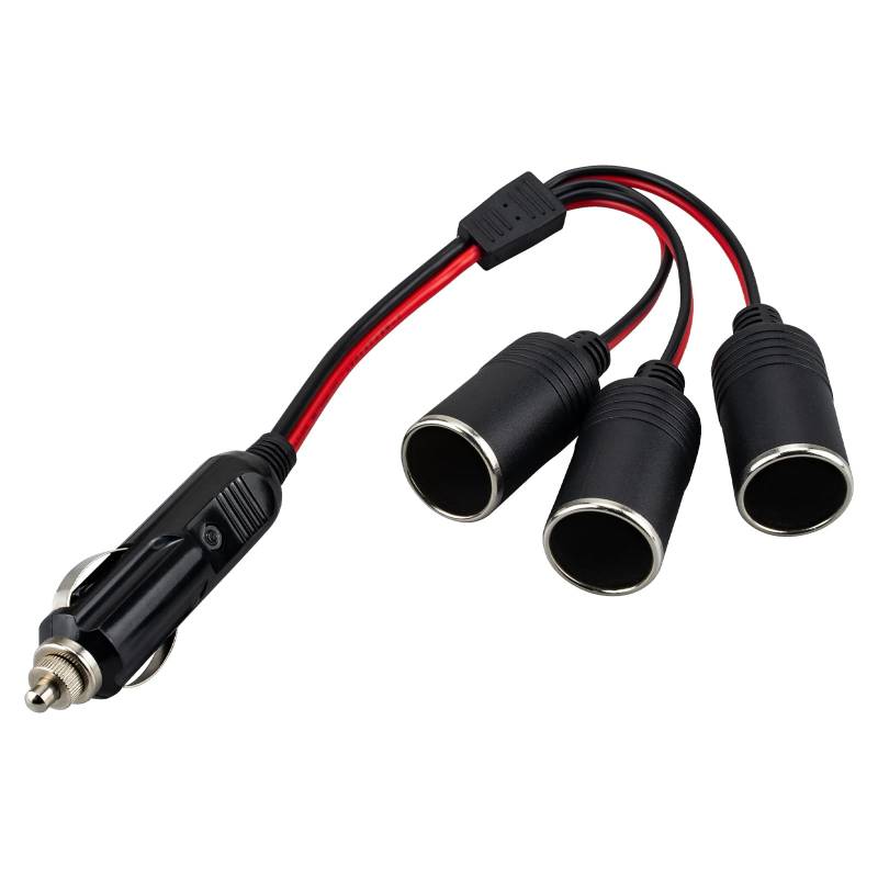 Leehitech 12V Auto Zigarettenanzünder, 1 Stecker auf 3 Buchse Verlängerungskabel Wasserdicht, 15A Stecker Adapter mit Kabel, Steckdosenverteiler Geeignet für Marine KFZ LKW Geräte(10CM) von Leehitech