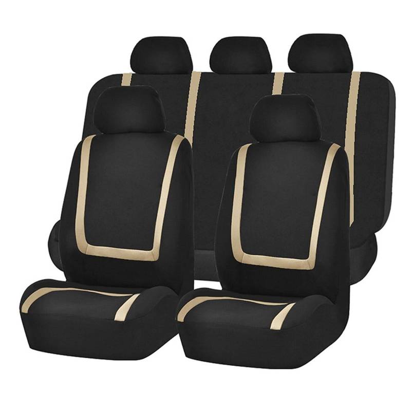 9-teiliges Allwetter-Sitzbezug-Set,rutschfest,wasserdicht,atmungsaktiv,Sitzkissenschutz für Dodge RAM 1500 2500,F-black beige von LeiBaOF