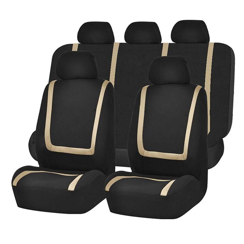 9-teiliges Allwetter-Sitzbezug-Set,rutschfest,wasserdicht,atmungsaktiv,Sitzkissenschutz für Mercedes-Benz CLK A208 convertible 1997-2002,F-black beige von LeiBaOF