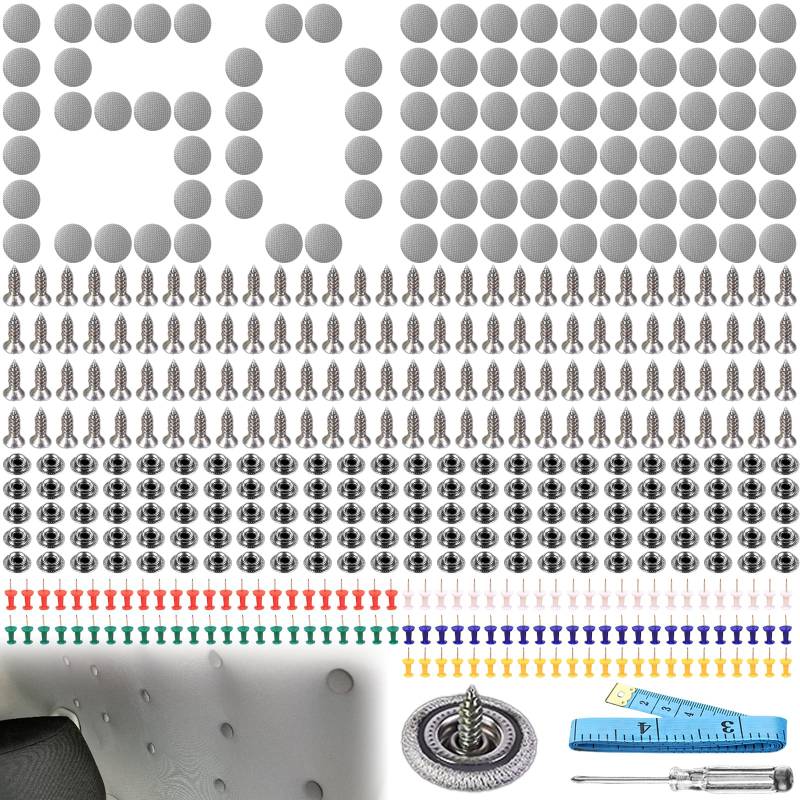 150 Stück Dachhimmel Reparatur Set, KFZ Reparatur Nieten, Auto Dachhimmel Repair Knopf, Auto Dach Nieten mit 1 Schraubendreher 1 Maßband 1 Kunststoffbox, Autohimmel Reparieren für Alle Autos (Grau) von Leikurvo