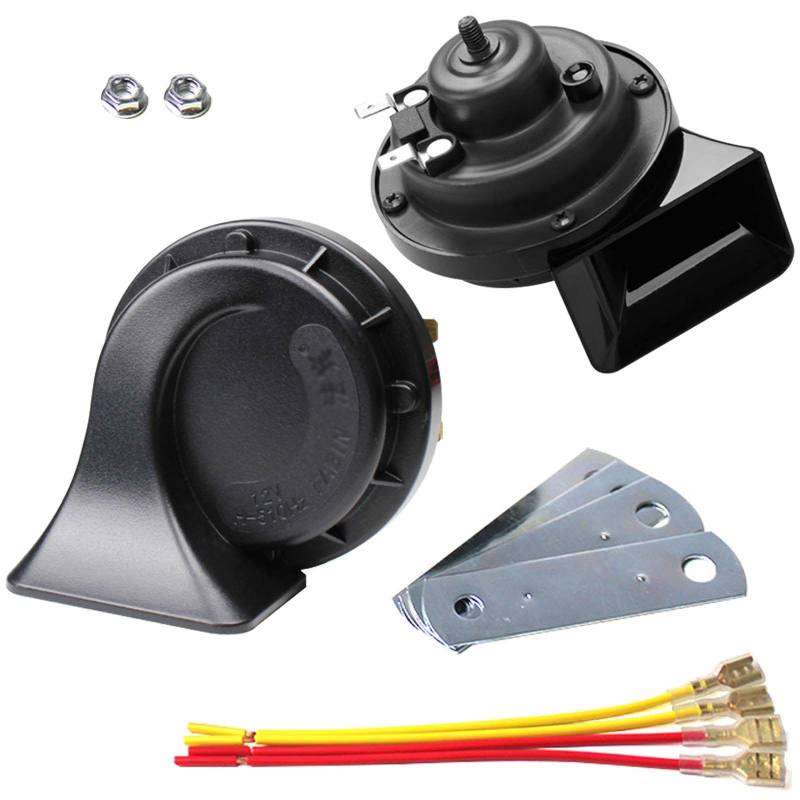 2 Stück Auto Hupe: 12V Hörner Universal Dual-Tone Elektrische Horn 118db Lautes wasserdichtes Autohupe Signalhorn Horn Kit kompatibel für LKW Auto Zug Boot Motorrad Fahrrad(schwarz) von Leikurvo