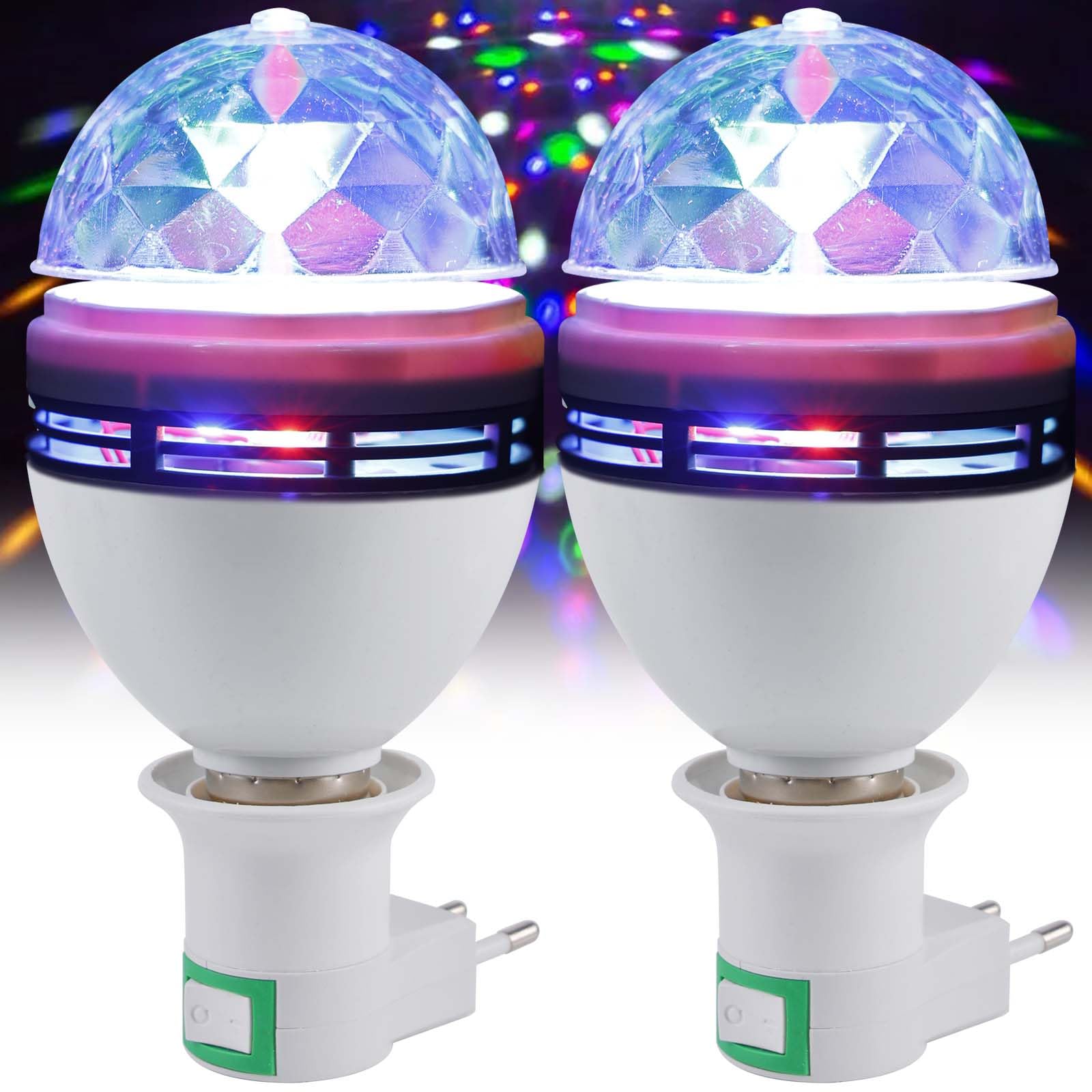 2X LED Partylicht, 3W E27 RGB LED Discokugel Licht 360° Rotierend Disco Glühbirne mit E27 Fassung, LED Discolampe Leuchtmittel Party Deko für Hochzeitsfest Geburtstagsparty Halloween Weihnachten von Leikurvo