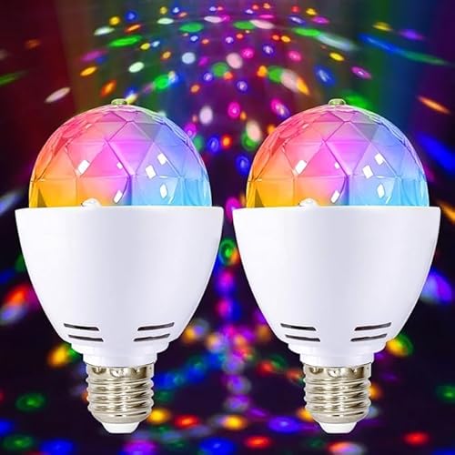 2X LED Partylicht E27 3W RGB LED Discokugel, Licht 360° Rotierend Disco Glühbirne, LED Discolampe für E27 Fassung, Leuchtmittel Party Deko für Geburtstagsparty Hochzeitsfest Halloween Weihnachten von Leikurvo