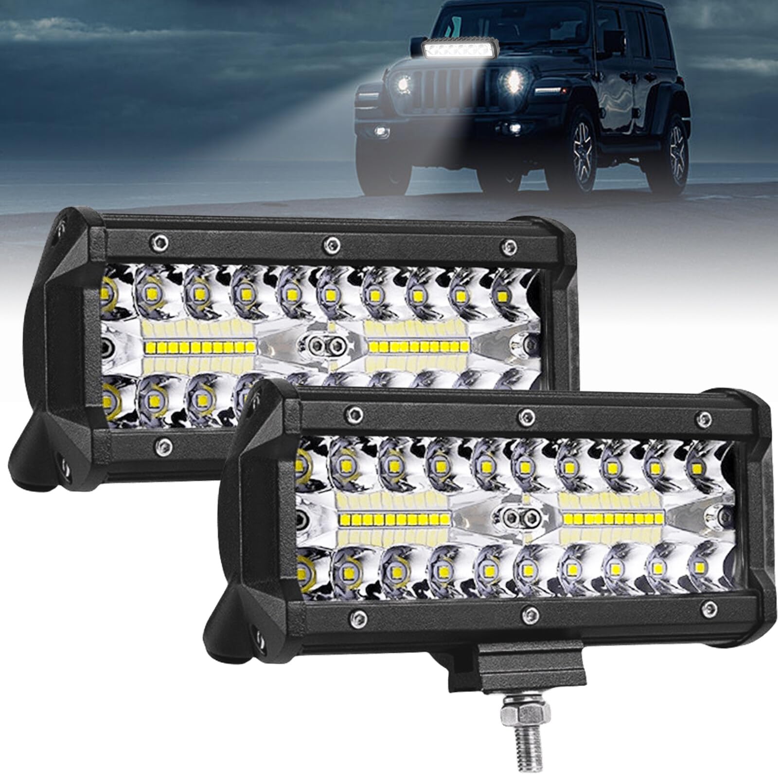 2x LED Arbeitsscheinwerfer: 120W Offroad LED Scheinwerfer 7 Zoll 12V/24V Zusatzscheinwerfer 6500K Arbeitslicht IP67 Wasserdicht Rückfahrscheinwerfer für Auto Truck SUV Traktor oder schweres Gerät von Leikurvo