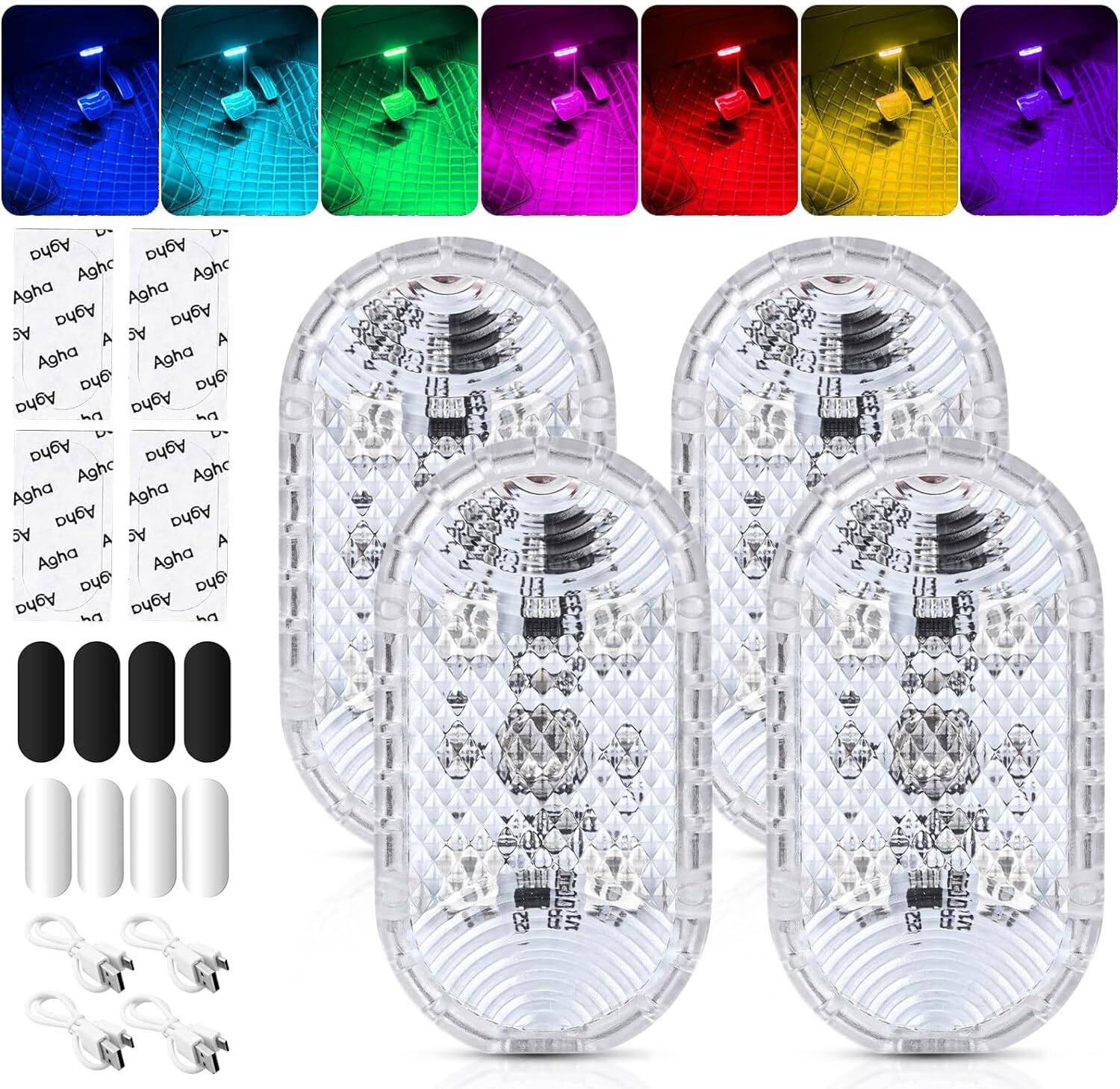 4x Auto Led Innenbeleuchtung, Magnetisch LED Touch Licht RGB 7 Farben Einstellbar Innenraum Ambientebeleuchtung für Auto Wiederaufladbaren Mobilen Usb Touch Auto Zubehör Innenraum Auto Nachtlicht von Leikurvo