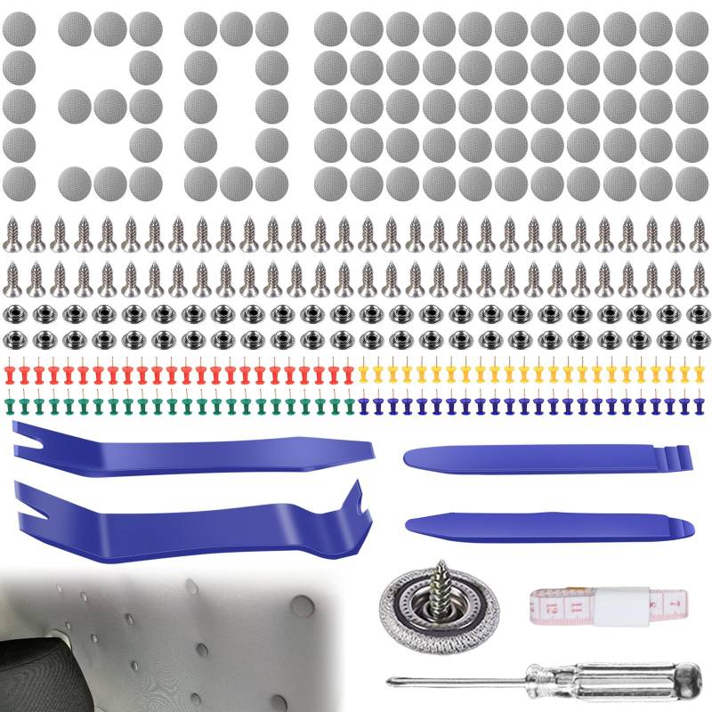 Dachhimmel Reparatur Set: 130 Pcs KFZ Reparatur Nieten Set Auto Dachhimmel Reparatur Nieten & Hebelwerkzeug Auto Set, Auto Dach Nieten mit Stecknadeln Schraubendreher Maßband für Alle Autos von Leikurvo