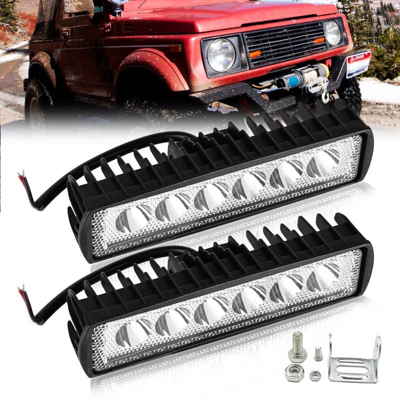 Leikurvo 2 Stück 18W LED Arbeitsscheinwerfer, 12V/24V LED Auto Scheinwerfer 6000K Zusatzscheinwerfer IP67 Wasserdicht Arbeitslicht Rückfahrscheinwerfer für Offroad, Truck, Traktor oder schweres Gerät von Leikurvo