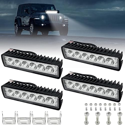 Leikurvo 4 Stück 18W LED Arbeitsscheinwerfer, DC 12V LED Auto Scheinwerfer 6000K Zusatzscheinwerfer IP67 Wasserdicht Arbeitslicht Rückfahrscheinwerfer für Offroad, Truck, Traktor oder schweres Gerät von Leikurvo