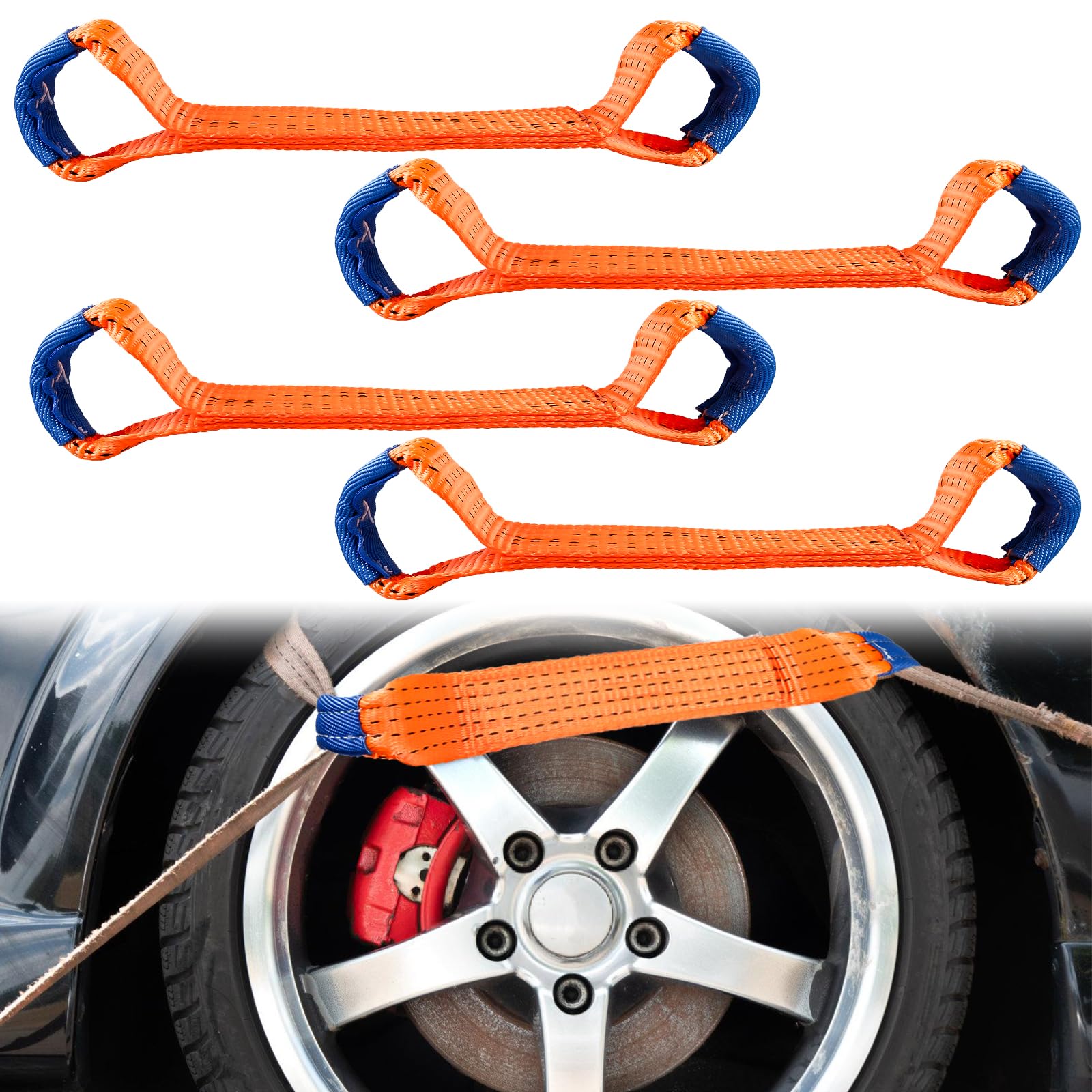 Spanngurte Autotransport, 4X Quergurt für Spanngurte 50mm Radsicherungsgurte Zurrgurte Reifengurt Automatik Spanngurt Motorrad Transportsicherung Transport Zurrschlaufen PWK Anhänger Zubehör(Orange) von Leikurvo