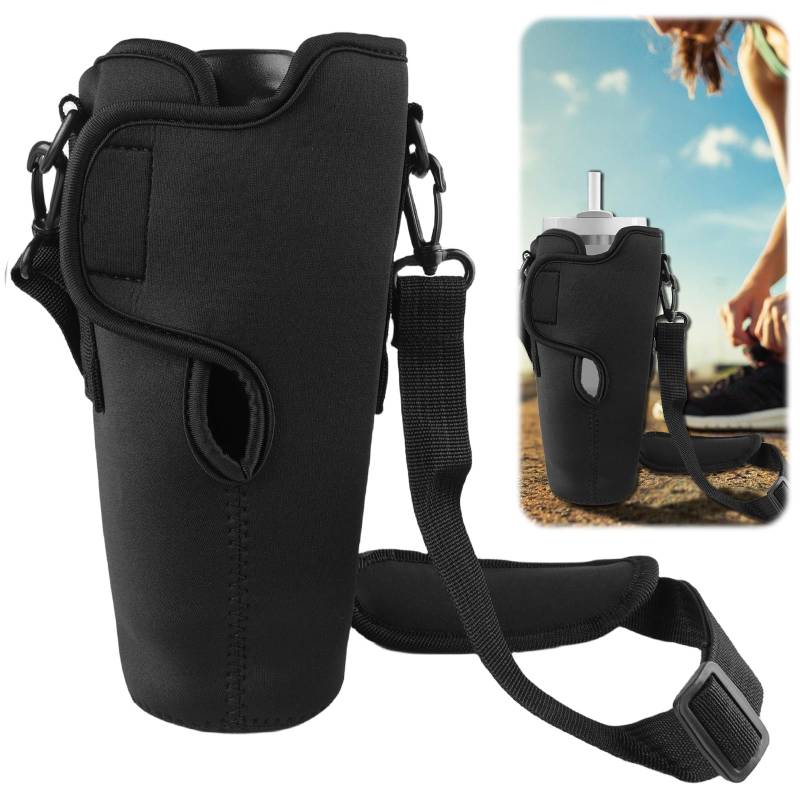 Wasserflaschen Tragetasche für Stanley, Tragetasche für Stanley Cup 40oz, Wasserflaschenträger Wasserflaschen Tragetaschenhalter mit verstellbaren Riemen für Wandern Reisen Camping (Schwarz) von Leikurvo