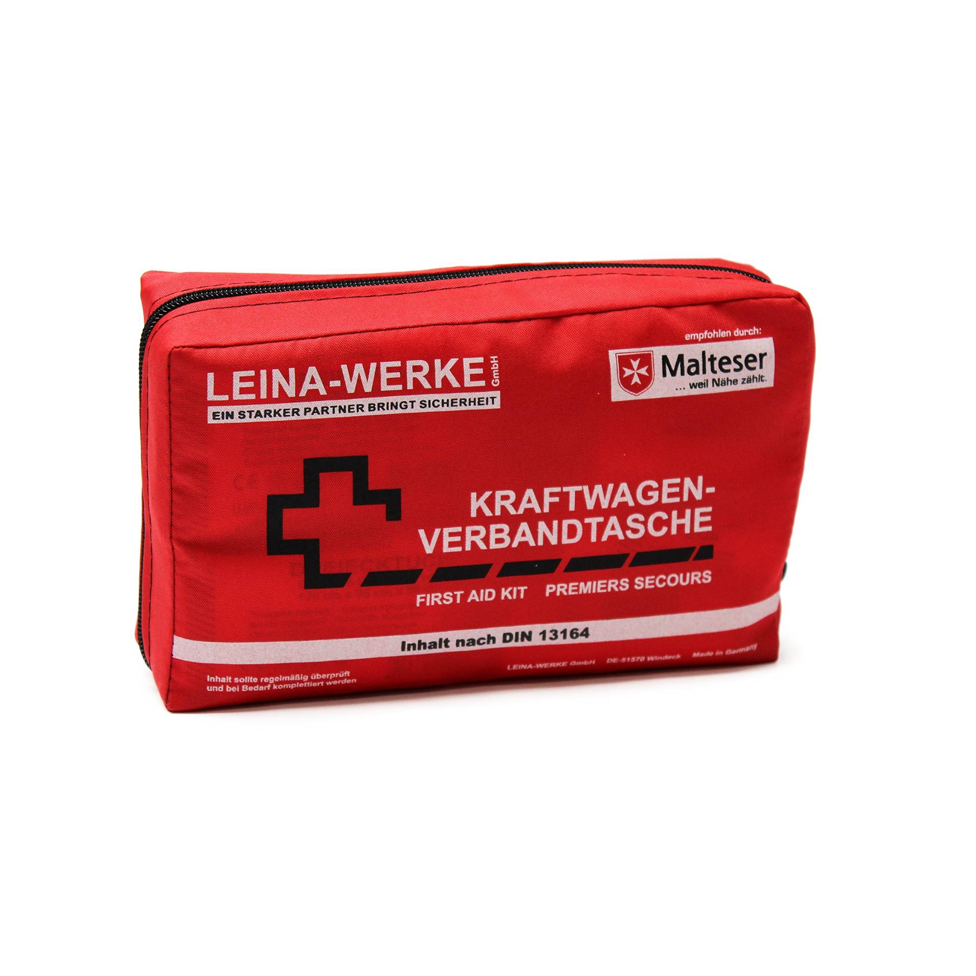 LEINA-WERKE REF 11008 Leina Kfz-Verbandtasche Compact, Inhalt DIN 13164, rot von LEINA-WERKE