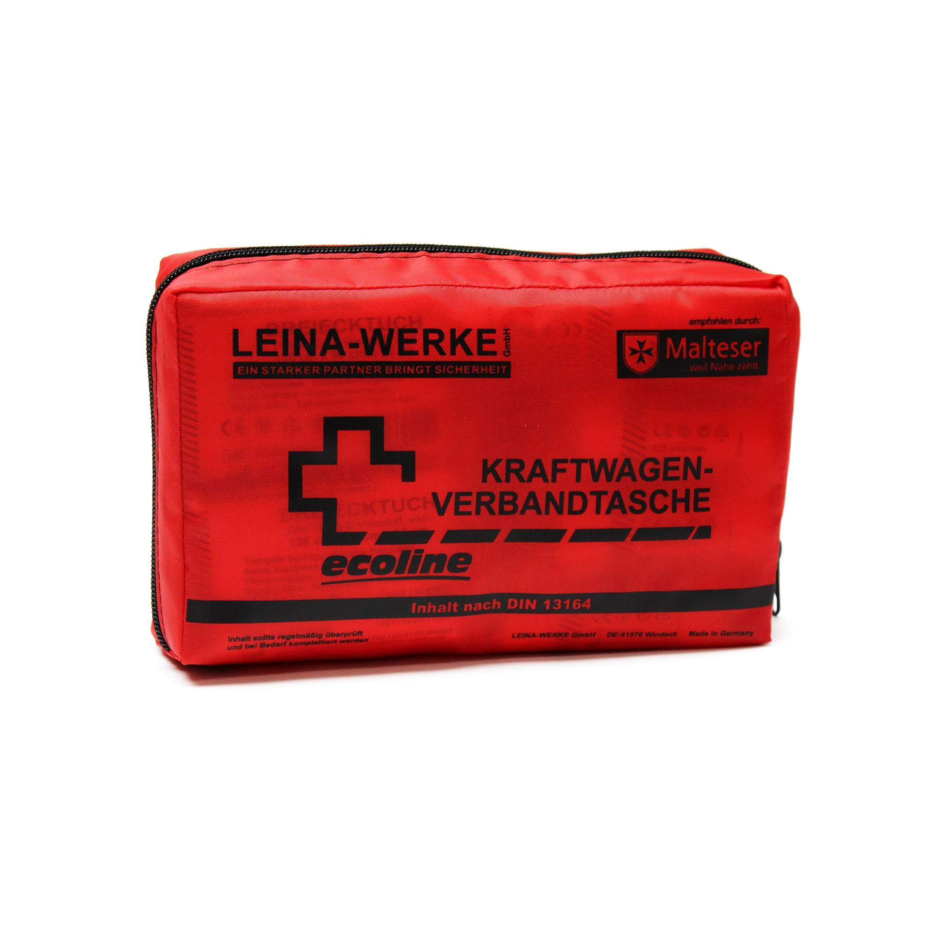 Leina-Werke 11036 KFZ-Verbandtasche Compact Ecoline mit Klett, Rot/Schwarz von LEINA-WERKE