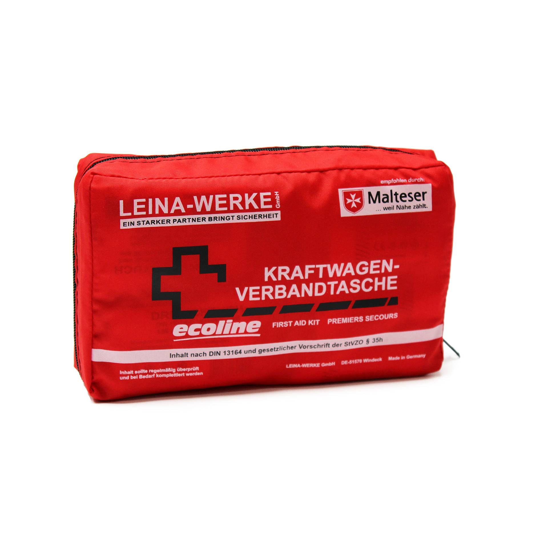 Leina-Werke 11044 KFZ-Verbandtasche Compact Ecoline mit Klett, Rot/Schwarz/Weiß von LEINA-WERKE