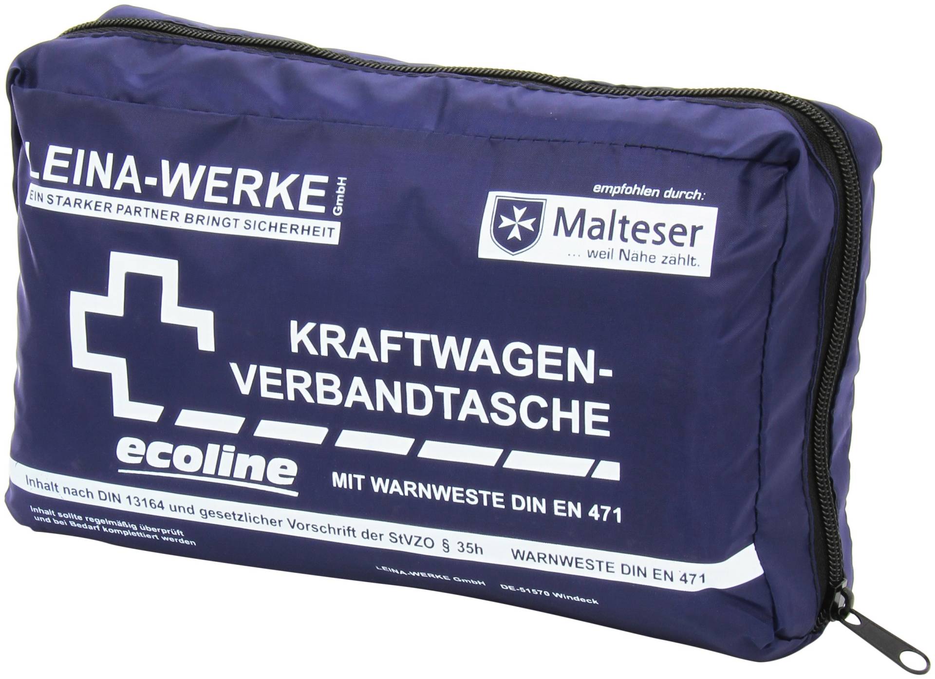 Leina-Werke 11049 KFZ-Verbandtasche Compact mit Warnweste Ecoline ohne Klett, Blau/Weiß von LEINA-WERKE