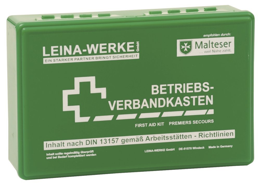 LEINA-WERKE 20001 Betriebsverbandkasten Klein DIN 13157, + Wandhalterung, Grün, -1- Stück von LEINA-WERKE