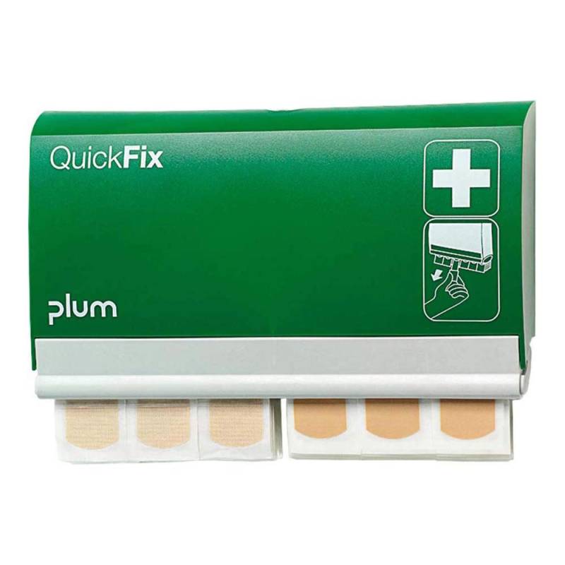 PLUM 5507 QuickFix Pflasterspender DUO komplett bestückt mit einem Nachfüllpack mit 45 wasserfesten Pflastern und einem Nachfüllpack mit 45 textilen Pflastern von Plum