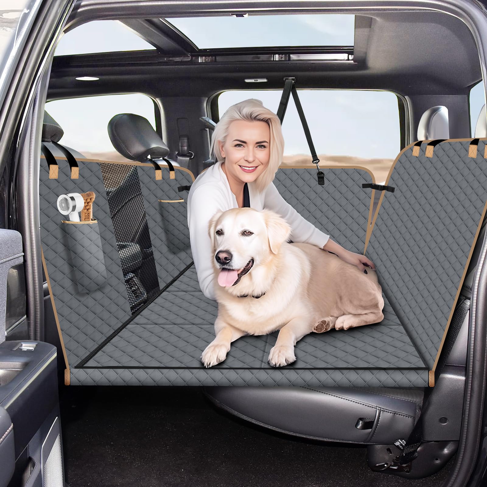 Lekespring Großer Hunde-Autositzbezug für Rücksitz für LKWs, Hochleistungs-Hundehängematte für F150, Ram1500, Sierra, SUV, Wasserdichtes Hundebett mit Extender Harter Boden für Auto, LKWs, Grau von Lekespring