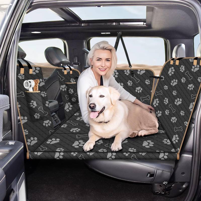 Lekespring Großer Hunde-Autositzbezug für Rücksitz für LKWs, Hochleistungs-Hundehängematte für F150, Ram1500, Sierra, SUV, Wasserdichtes Hundebett mit Extender Harter Boden für Auto, LKWs, Schwarz-02 von Lekespring