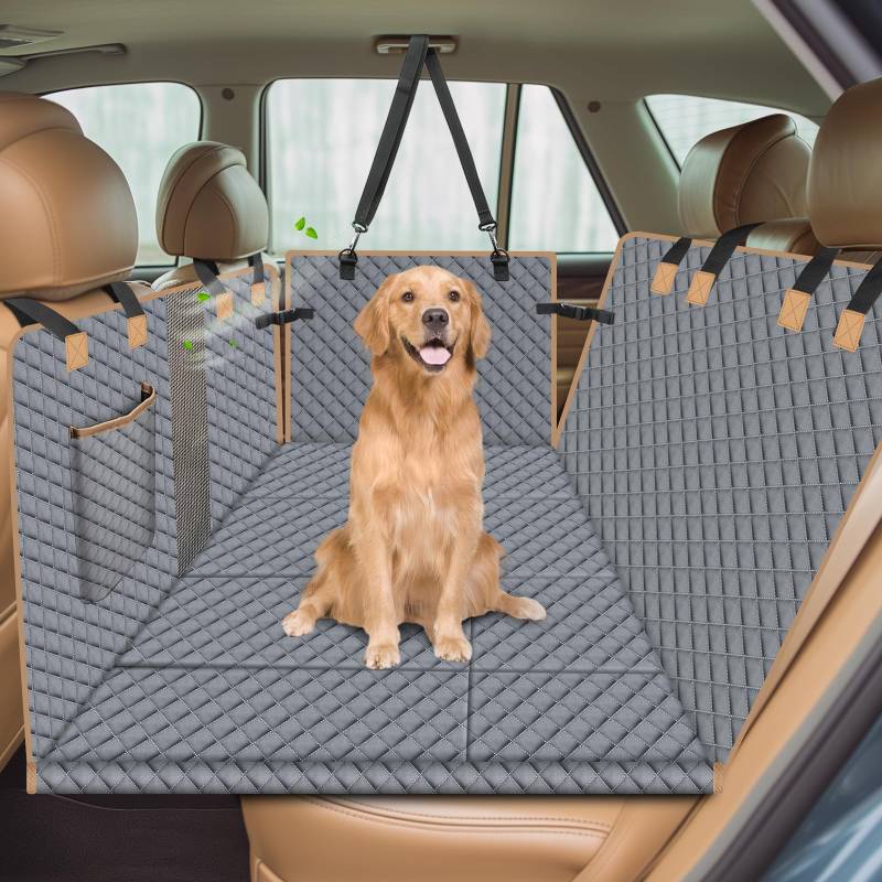 Lekespring Hundedecke Auto Rückbank Fester Boden - 4 Stabile Platten Hundedecke Rücksitzbank mit Harter Unterseite, Wasserdicht Autoschondecke Hund Rücksitz für Pkws, SUVs (L, Grau) von Lekespring