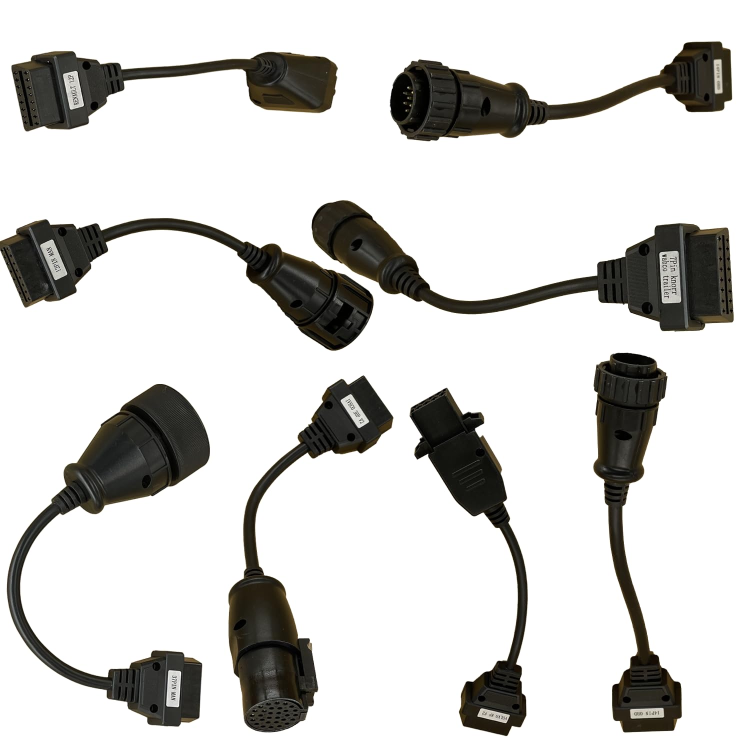 Lelukee OBDII Adapter Kabel Set, 8PCS LKW OBD1 12 Pin 37 Pin 30PIN 14 PIN zu 16PIN OBD2 OBDII Diagnose-Adapter-Kabel OBD2 OBD1 Diagnosegerät Diagnose Adapter Kabelsatz, Diagnoseadapterkabel von Lelukee