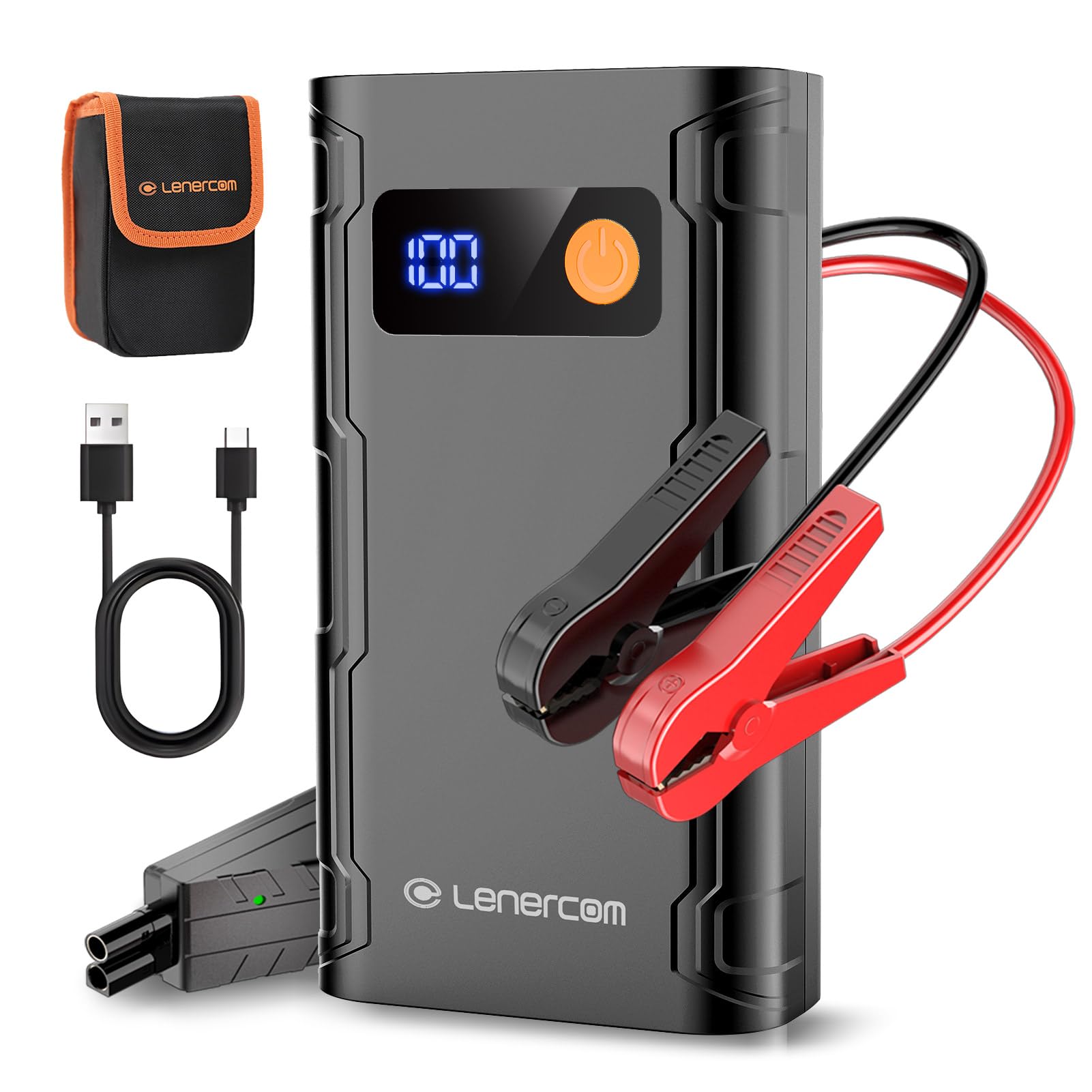 Starthilfe Powerbank, 2250A Auto Starthilfe für 12V Fahrzeuge (Bis zu 8.5L Benzin/5.0L Diesel), 12V tragbare Autobatterie Booster, Batterie Jump Starter mit Starthilfekabel von Lenercom