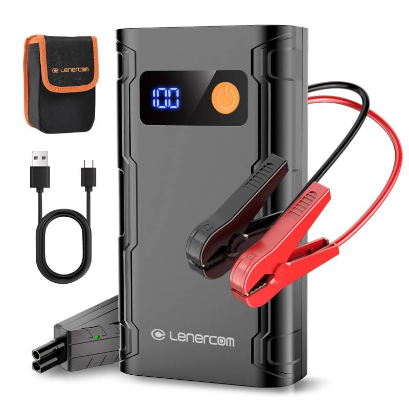 Starthilfe Powerbank, 2250A Auto Starthilfe für 12V Fahrzeuge (Bis zu 8.5L Benzin/5.0L Diesel), 12V tragbare Autobatterie Booster, Batterie Jump Starter mit Starthilfekabel von Lenercom