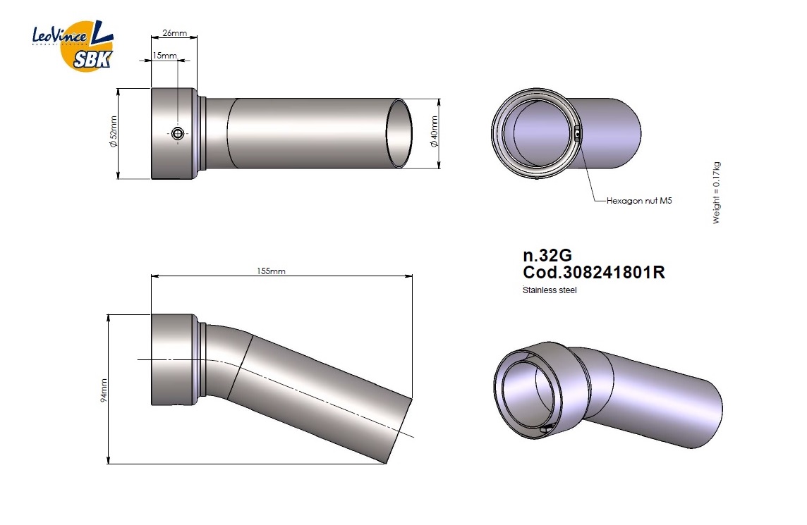 LeoVince DB-Eater No. 32G Außendurchmesser 52mm, Auslassdurchmesser 40mm von LeoVince