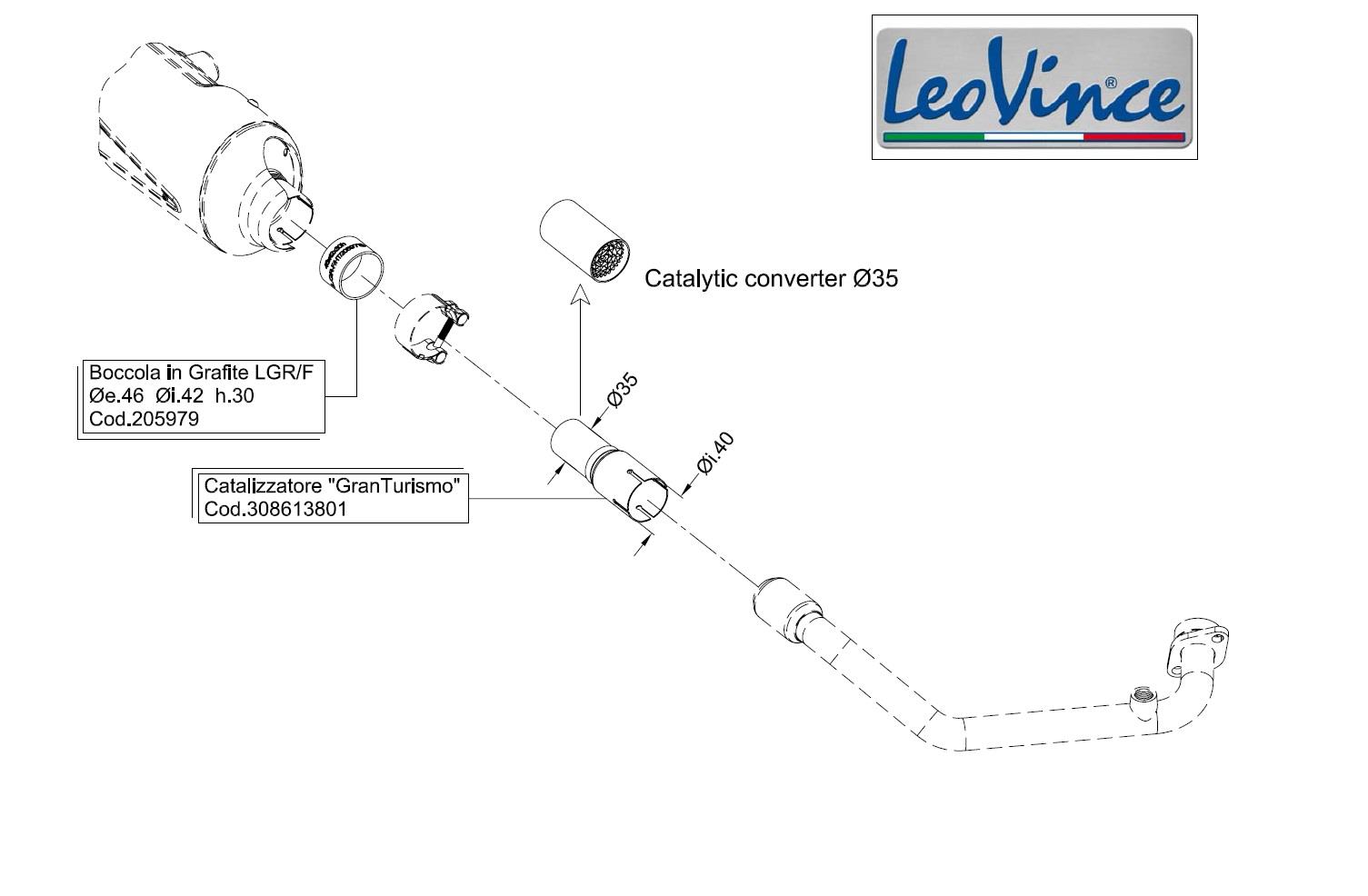 LeoVince Nachrüstkatalysator Steck-Kat für Granturismo Maxi-Scooter 35mm von LeoVince