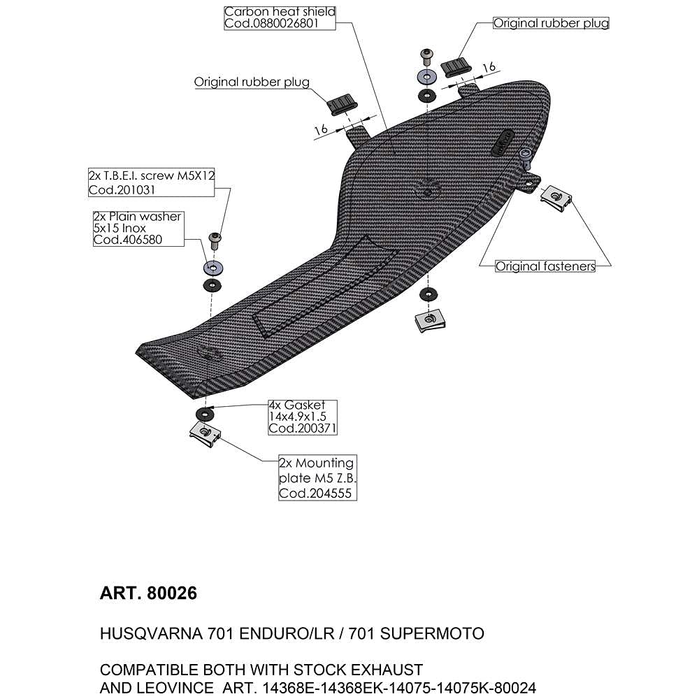 SBK CARTER CARBONIO/CARBON HEAT SHIELD HUSQVARNA 701 ENDURO/LR/SUPERMOTO von LeoVince