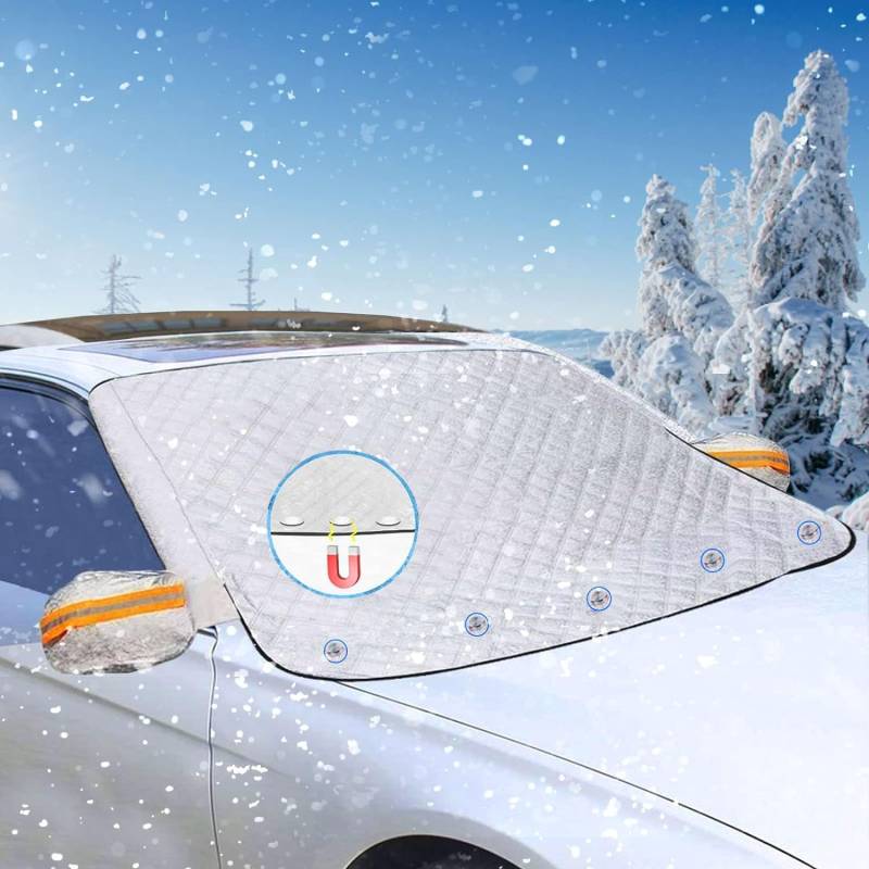 Frontscheibenabdeckung Auto, Magnetische Windschutzscheibenabdeckung, Faltbare Autoabdeckung Winter 145×113cm, Auto Winter Zubehoer für Die Meisten Autoschutzscheiben, EIS, Frost, Staub, Sonne (A) von Leonshco