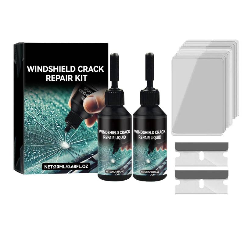 Windschutzscheibe Reparaturset, Auto Windshield Repair Kit, Autoscheiben Glas Reparatur Flüssigkeit, Auto Glas Reparatur Set zur Reparatur von Rissen, Kratzern, Löchern, Spinnennetzen (2 Stück) von Lergas