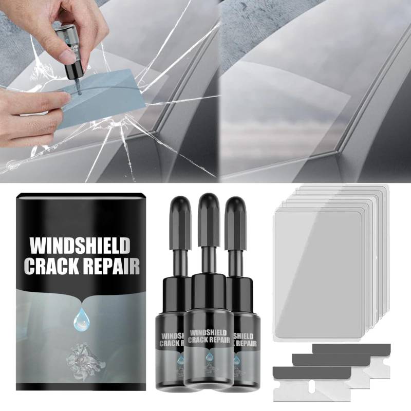 Windschutzscheiben Reparaturset, Auto Windshield Reparatur Flüssigkeit, Windschutzscheiben Reparatur Set, Auto Scheiben Reparaturset, Glasreparaturflüssigkeit für Scheiben Cracks (3er-Set) von Lergas