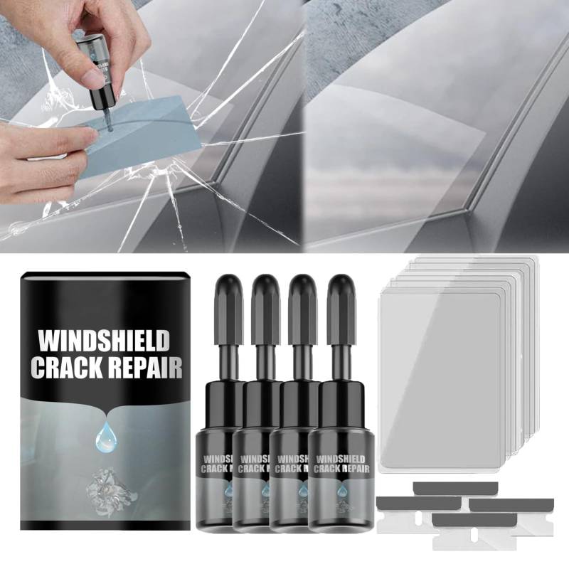 Windschutzscheiben Reparaturset, Auto Windshield Reparatur Flüssigkeit, Windschutzscheiben Reparatur Set, Auto Scheiben Reparaturset, Glasreparaturflüssigkeit für Scheiben Cracks (4er-Set) von Lergas