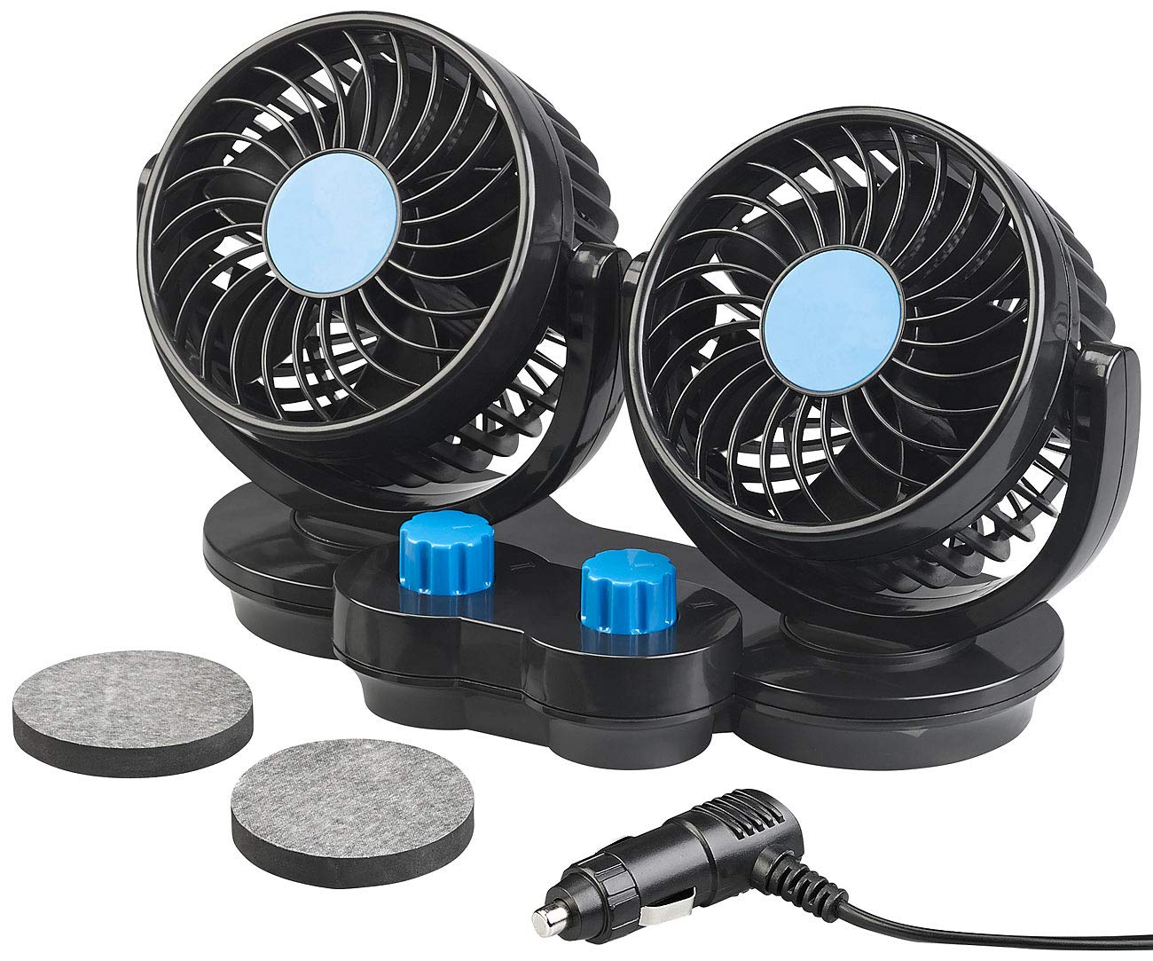 Lescars 12v Ventilator: Kfz-Doppel-Ventilator für 12-V-Anschluss, mit 2 Stufen, 6,5 Watt (Kfz Ventilator 12V, 12 Volt Ventilator, Auto Innenraum) von Lescars